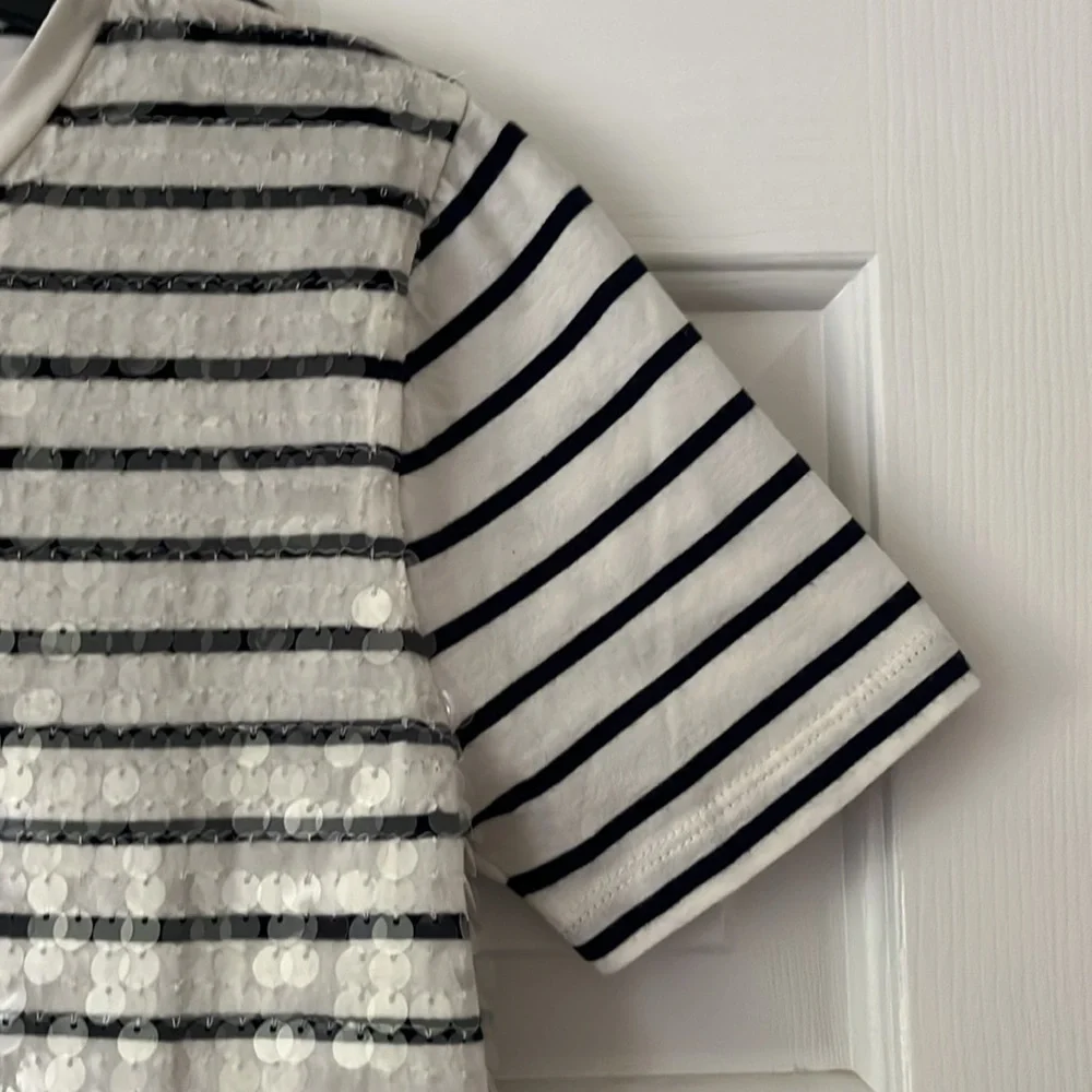 NWT J. Crew Sequin Stripe Tee Navy Blue & White XS - Picture 8 of 9